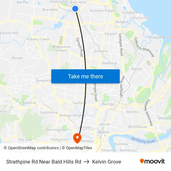 Strathpine Rd Near Bald Hills Rd to Kelvin Grove map