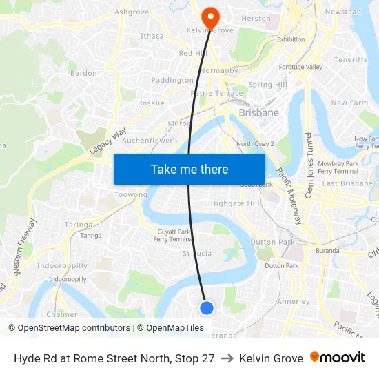 Hyde Rd at Rome Street North, Stop 27 to Kelvin Grove map