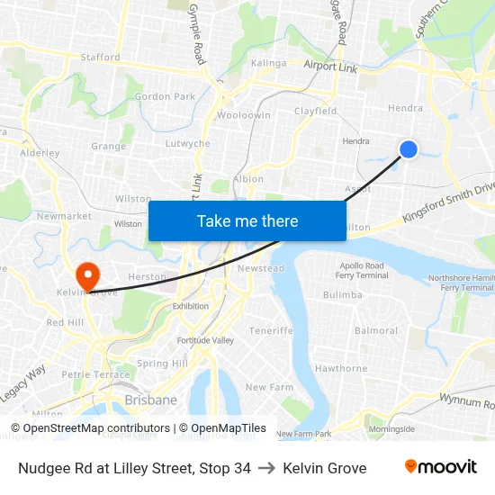 Nudgee Rd at Lilley Street, Stop 34 to Kelvin Grove map