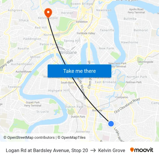 Logan Rd at Bardsley Avenue, Stop 20 to Kelvin Grove map