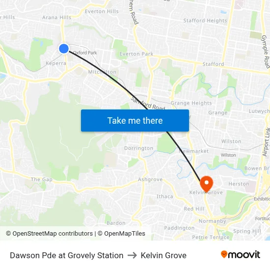 Dawson Pde at Grovely Station to Kelvin Grove map