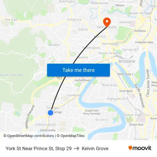 York St Near Prince St, Stop 29 to Kelvin Grove map
