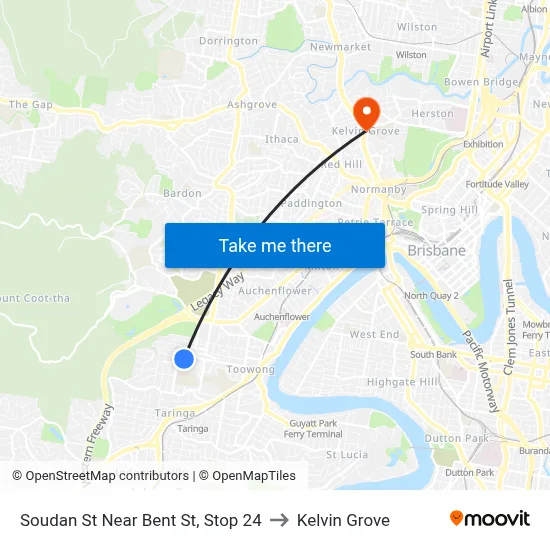 Soudan St Near Bent St, Stop 24 to Kelvin Grove map