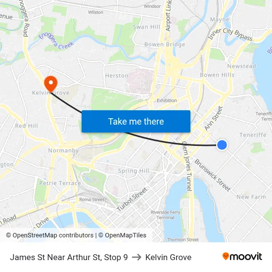 James St Near Arthur St, Stop 9 to Kelvin Grove map