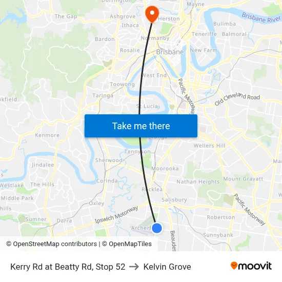 Kerry Rd at Beatty Rd, Stop 52 to Kelvin Grove map