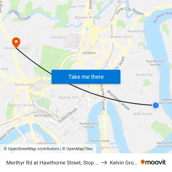 Merthyr Rd at Hawthorne Street, Stop 13 to Kelvin Grove map