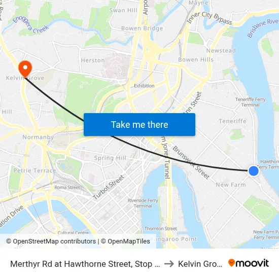 Merthyr Rd at Hawthorne Street, Stop 13 to Kelvin Grove map