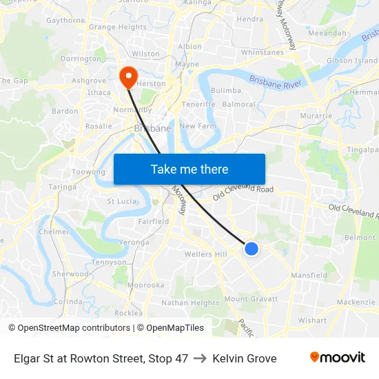 Elgar St at Rowton Street, Stop 47 to Kelvin Grove map