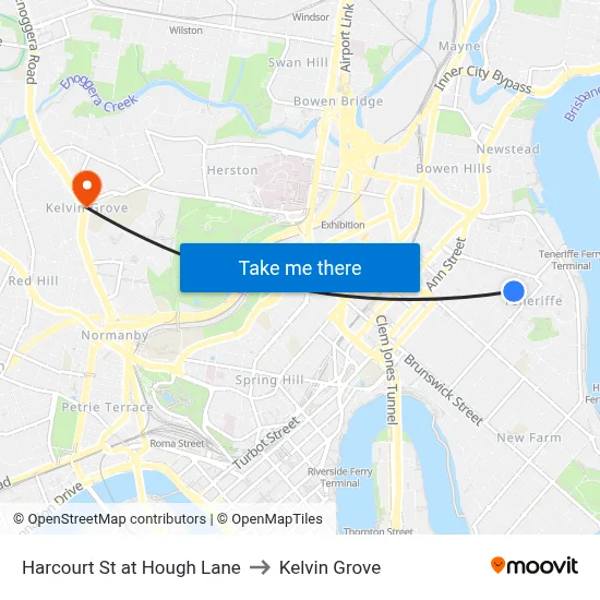 Harcourt St at Hough Lane to Kelvin Grove map