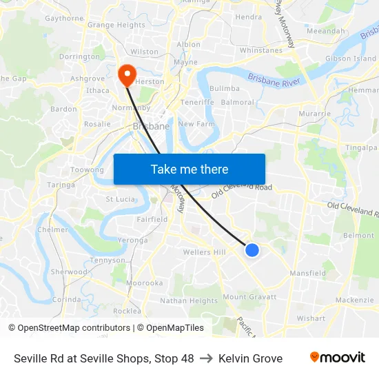 Seville Rd at Seville Shops, Stop 48 to Kelvin Grove map
