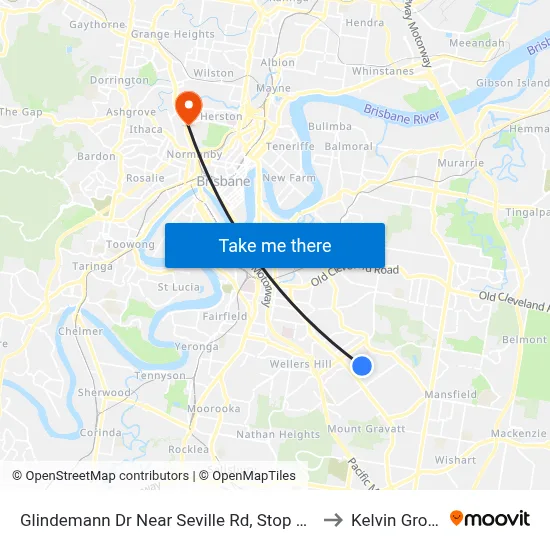 Glindemann Dr Near Seville Rd, Stop 47b to Kelvin Grove map