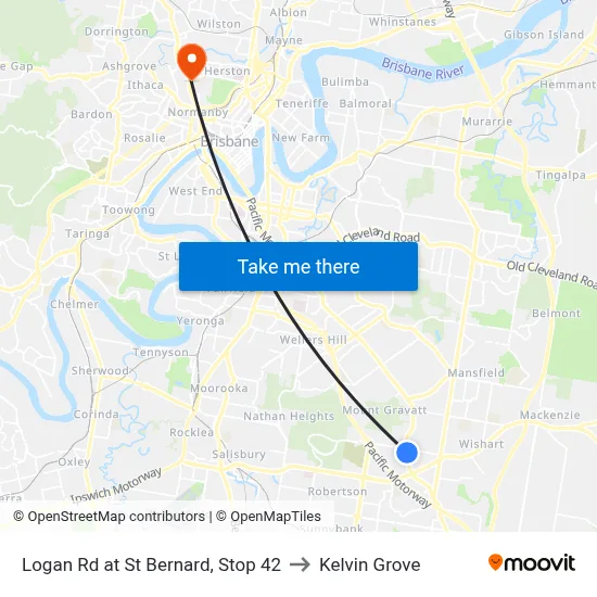 Logan Rd at St Bernard, Stop 42 to Kelvin Grove map