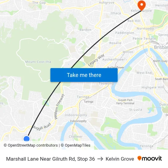 Marshall Lane Near Gilruth Rd, Stop 36 to Kelvin Grove map