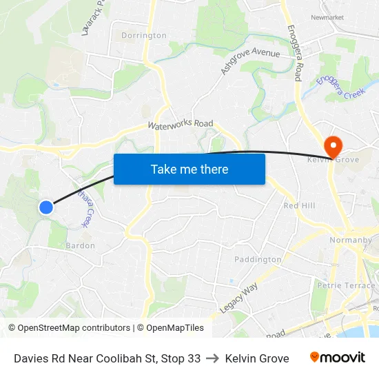 Davies Rd Near Coolibah St, Stop 33 to Kelvin Grove map