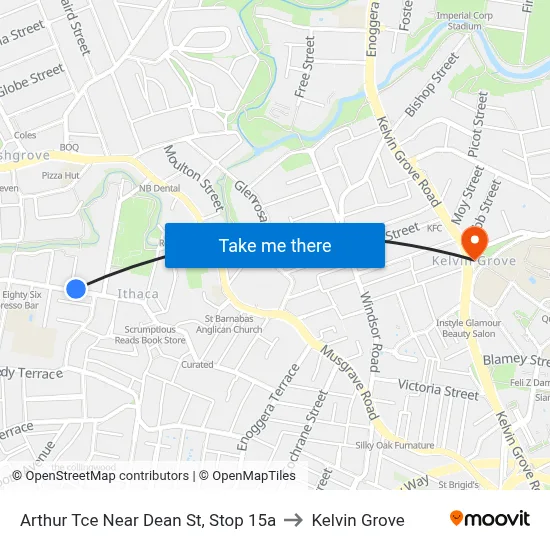 Arthur Tce Near Dean St, Stop 15a to Kelvin Grove map
