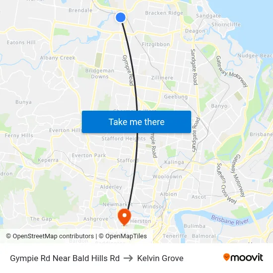 Gympie Rd Near Bald Hills Rd to Kelvin Grove map