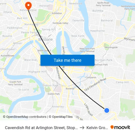 Cavendish Rd at Arlington Street, Stop 37 to Kelvin Grove map