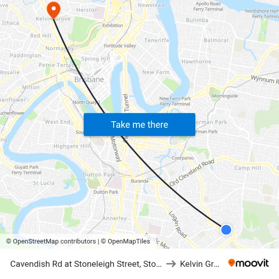 Cavendish Rd at Stoneleigh Street, Stop 38 to Kelvin Grove map