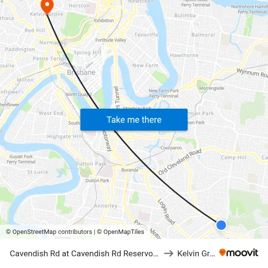 Cavendish Rd at Cavendish Rd Reservoir, Stop 40 to Kelvin Grove map