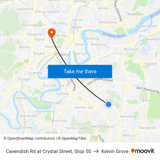 Cavendish Rd at Crystal Street, Stop 50 to Kelvin Grove map