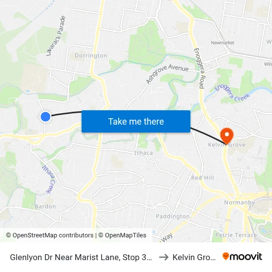 Glenlyon Dr Near Marist Lane, Stop 39c to Kelvin Grove map