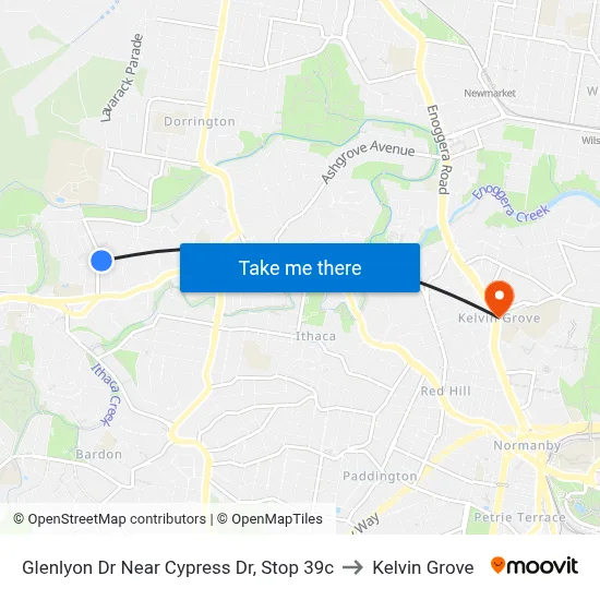 Glenlyon Dr Near Cypress Dr, Stop 39c to Kelvin Grove map