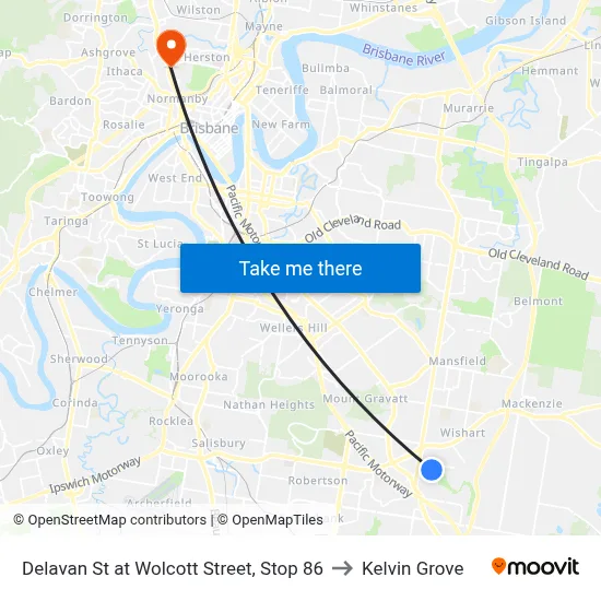 Delavan St at Wolcott Street, Stop 86 to Kelvin Grove map