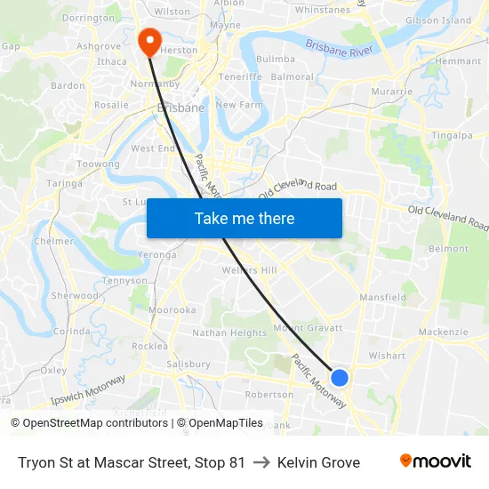Tryon St at Mascar Street, Stop 81 to Kelvin Grove map