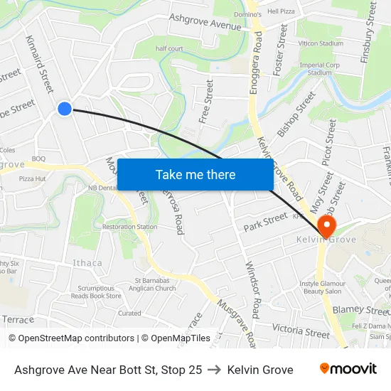 Ashgrove Ave Near Bott St, Stop 25 to Kelvin Grove map