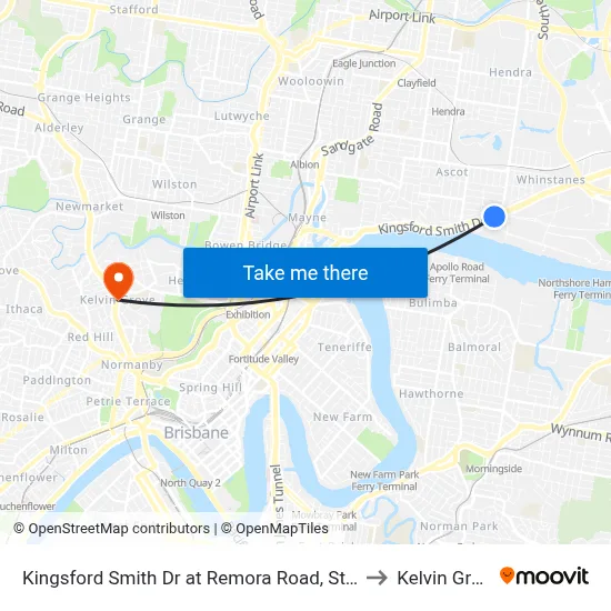 Kingsford Smith Dr at Remora Road, Stop 29 to Kelvin Grove map