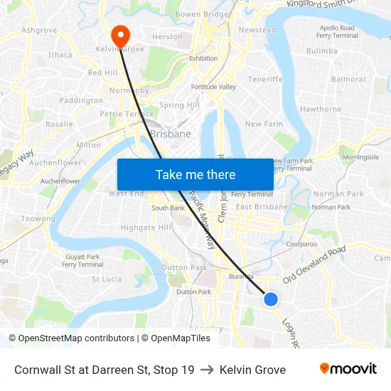 Cornwall St at Darreen St, Stop 19 to Kelvin Grove map