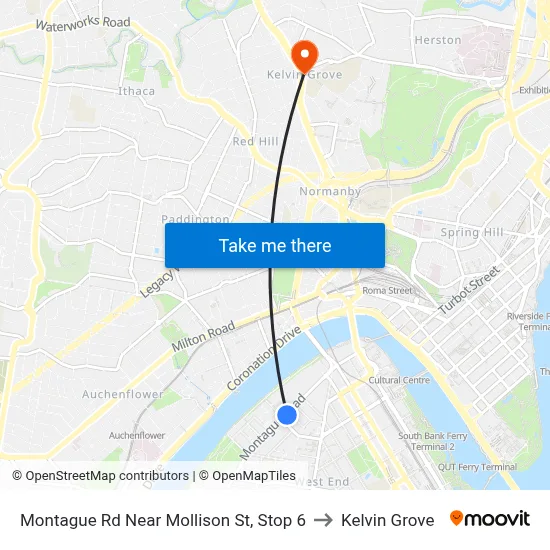 Montague Rd Near Mollison St, Stop 6 to Kelvin Grove map