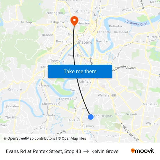 Evans Rd at Pentex Street, Stop 43 to Kelvin Grove map