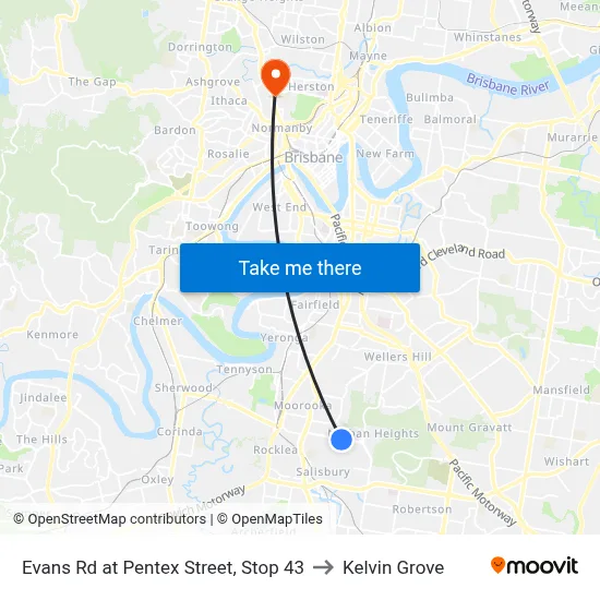 Evans Rd at Pentex Street, Stop 43 to Kelvin Grove map