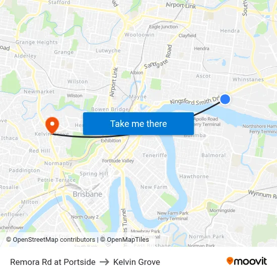 Remora Rd at Portside to Kelvin Grove map