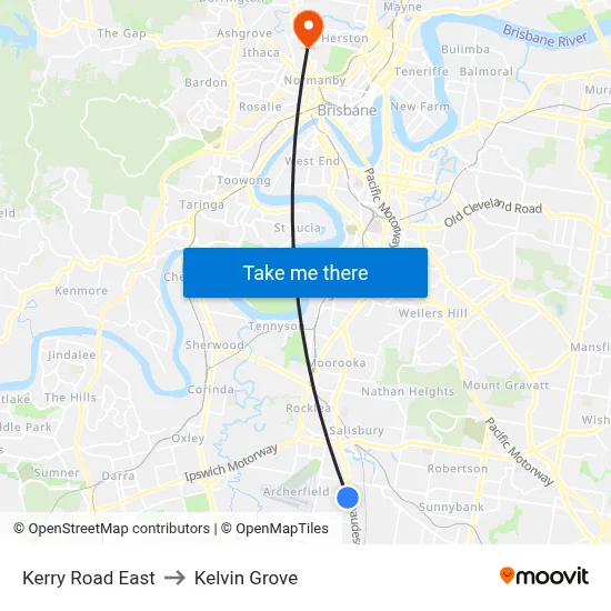 Kerry Road East to Kelvin Grove map