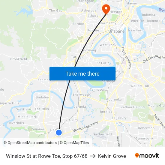 Winslow St at Rowe Tce, Stop 67/68 to Kelvin Grove map