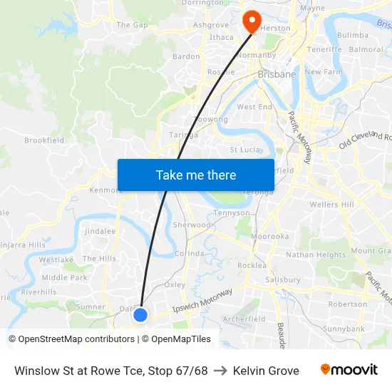 Winslow St at Rowe Tce, Stop 67/68 to Kelvin Grove map