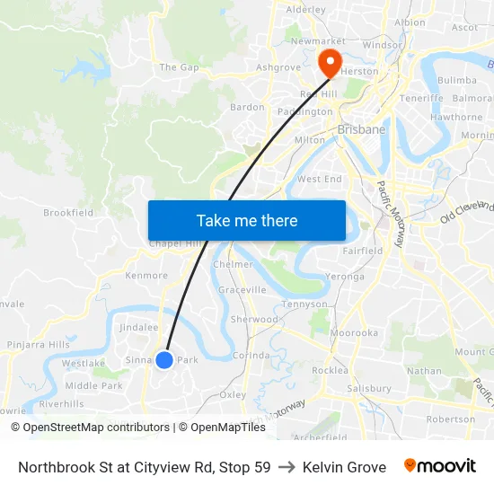 Northbrook St at Cityview Rd, Stop 59 to Kelvin Grove map