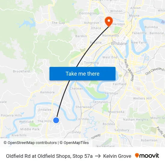 Oldfield Rd at Oldfield Shops, Stop 57a to Kelvin Grove map