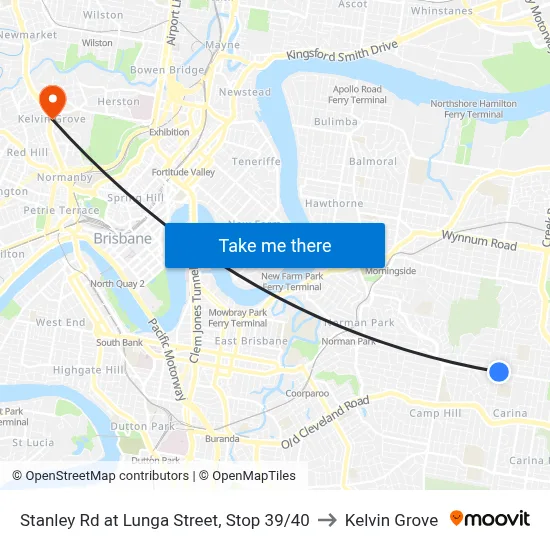 Stanley Rd at Lunga Street, Stop 39/40 to Kelvin Grove map