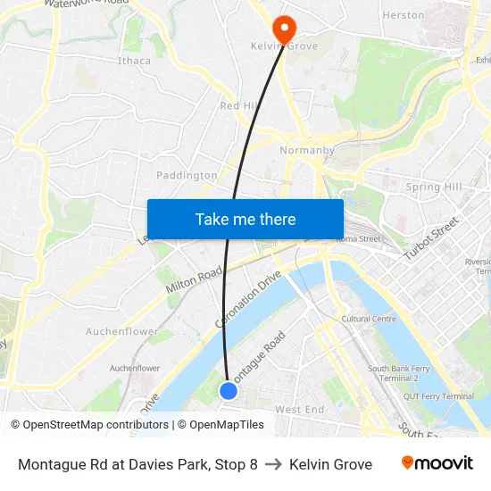 Montague Rd at Davies Park, Stop 8 to Kelvin Grove map