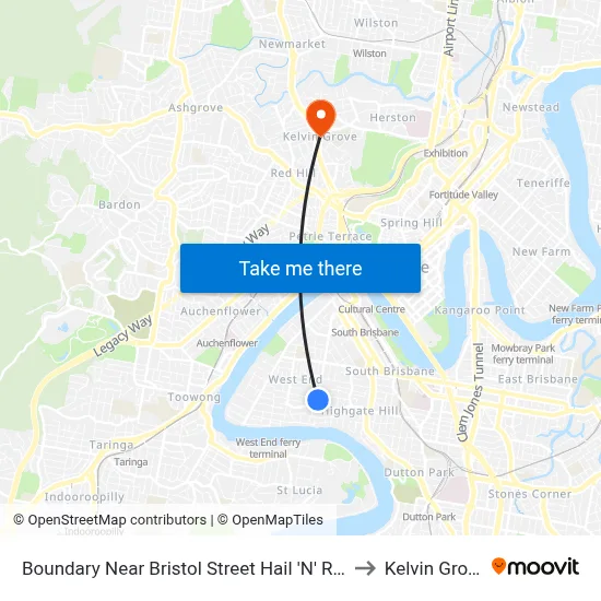 Boundary Near Bristol Street Hail 'N' Ride to Kelvin Grove map