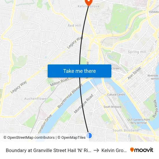 Boundary at Granville Street Hail 'N' Ride to Kelvin Grove map