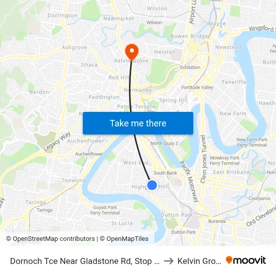 Dornoch Tce Near Gladstone Rd, Stop 21a to Kelvin Grove map