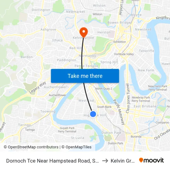 Dornoch Tce Near Hampstead Road, Stop 21 to Kelvin Grove map