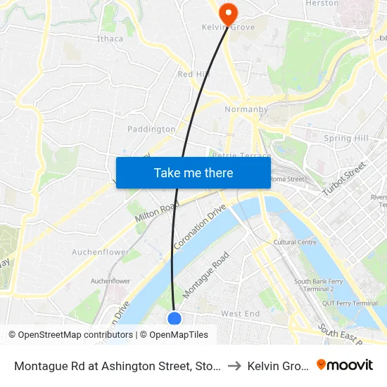 Montague Rd at Ashington Street, Stop 9 to Kelvin Grove map