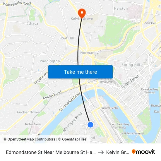 Edmondstone St Near Melbourne St Hail 'N' Ride to Kelvin Grove map