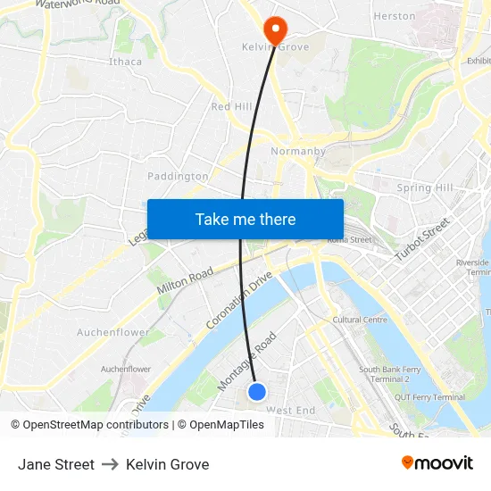Jane Street to Kelvin Grove map