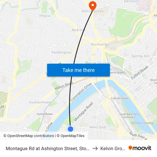 Montague Rd at Ashington Street, Stop 9 to Kelvin Grove map